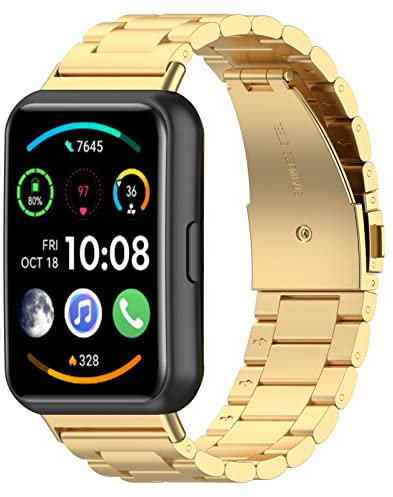 Armbänder Kompatibel mit Huawei Watch Fit 2 Armband Edelstahl Ersatzarmband Metall Uhrenarmband Business Bands für Huawei Watch Fit 2 & Fit 2 Active & Fit 2 Elegant (Gold)