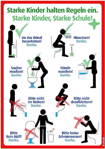 immi 1x Schulschild Aufkleber - Toilettenregeln für Schule (A4)