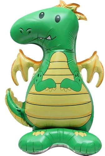 Folienballons * SÜSSE TIERE * als Deko für Geburtstag und Party | Stehende Luftballons, 37-47cm groß | Safari Dschungel Bauernhof Kinder Kindergeburtstag Partydeko Ballons, Edition: Grüner Drache