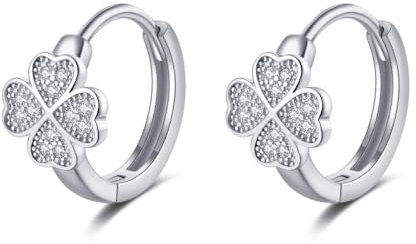 SLUYNZ Sterling Silber Vier Kleeblatt Creolen Ohrringe für Frauen Damen CZ Kleeblatt Blume Creolen Ohrringe (A-Silver)