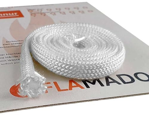 Feuerfest 123 - Ofendichtschnur Ø 8 mm x 3 Meter, Hohlkordeldichtschnur für Kaminofen, hitzebeständig bis 500 °C, Glasgewebe, Abdichtung für Kamine & Öfen, reißfest