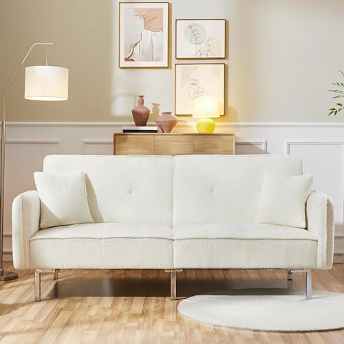 Yaheetech Sofa Bed 3 Seater Sofa Click Clack Sofa Bed Recliner Couch with Adjustable Backrest Modern Fabric Sofas for Living Room, Bedroom, Ivory Boucle