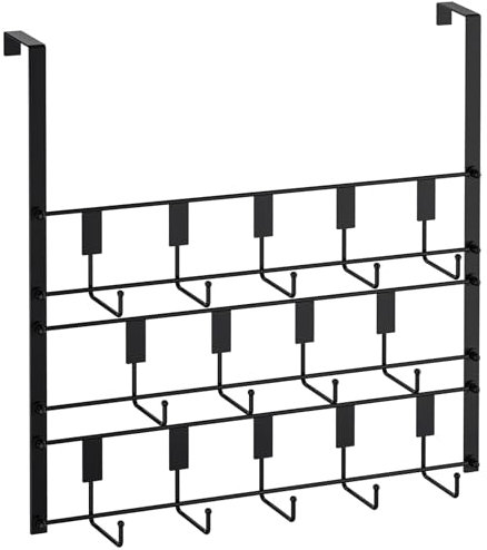 Over The Door Hooks - 14 Hook Hanger for Bathroom & Bedrooms (Black)