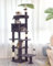 JISSBON 195cm Cat Tree for Indoor Cats, Multi Level Cat Tower with Scratching Posts, Large Plush Perch & Cat Condo with Leaves for Kittens, Adult Cats, Grey