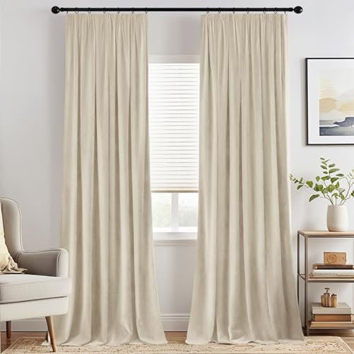 MIULEE Samtvorhang mit Kräuselband 2er Set 140X280 cm, Schöne Dicke und Schwere Wohnzimmer Schlafzimmer Deko Blickdichte Vorhänge, Beige Samt Gardinen Verdunkelung Thermovorhang Samt kräuselband