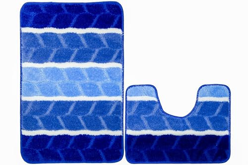 AKCILA Fano Blau Badteppich Set 2-teilig, Rutschfester , Rechteckig, Bunt, Badematten & Badteppiche, Badezimmerteppich , Bad Vorleger waschbar