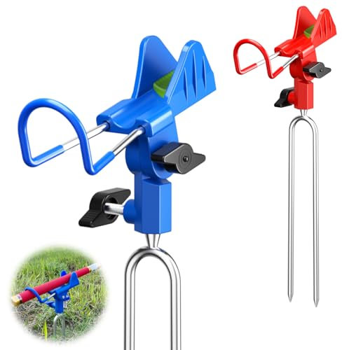 MOERDIFFER 2 Stück Rutenhalter, Edelstahl Angelrutenhalter Mit Leuchteffekt, 360° Verstellbar Hallter für Angelruten, Angelrutenhalter FüR Boden, Rutenhalter FüR Boot(Rot/Blau)