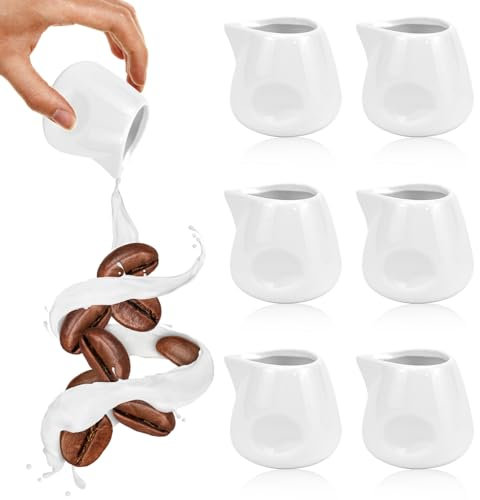 SLTAXAR 6 PCS 110 ml Mini Pot à Lait Porcelaine Pichet à Lait en Porcelaine Tasse à Sauce Porcelaine Petite Cruche de Lait Mini Pichet Crémier Accessoires Barista Pot a Sauce Pichet Céramique Lait
