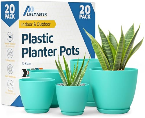 Lifemaster Pflanztöpfe mit Drainagelöchern - Leichte, langlebige und platzsparende Töpfe für drinnen und draußen - vielseitige Funktionalität, Schlichtes modernes Design, 20er Set Pflanztöpfe aus