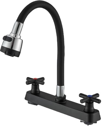 Robinet mitigeur d'évier de cuisine pour caravane, camping-car, robinet d'évier de camping avec 2 poignées, arche flexible, pivotant à 360°, pulvérisateur double fonction pour bateaux, camping-cars,