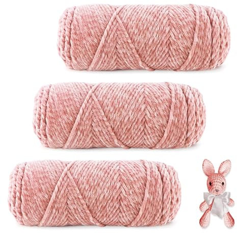 Bieiyhe Filato Di Ciniglia Grosso 3 X 100 g, Gomitolo Ciniglia per Uncinetto, Blanket Yarn