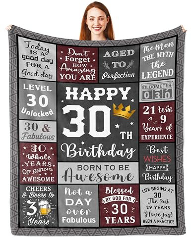 30th Birthday Gifts for Men, Mens 30th Birthday Gifts, 30th Birthday Gift Ideas, 30th Birthday Gifts for Him Brother Friend, Gift for 30 Year Old Man, 30th Birthday Decorations Blanket 150x130CM