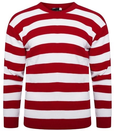 VEARZ Unisex Adults Red & White Striped Knitted Jumper - Halloween Christmas Party Fancy Dress Sweater Top Plus Size XL