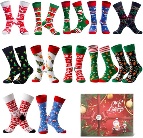 Lounwee Weihnachtssocken Herren Crew Socken Männer & Frauen bunte Kuschelsocken Weihnachten farbigen gemusterten Socken