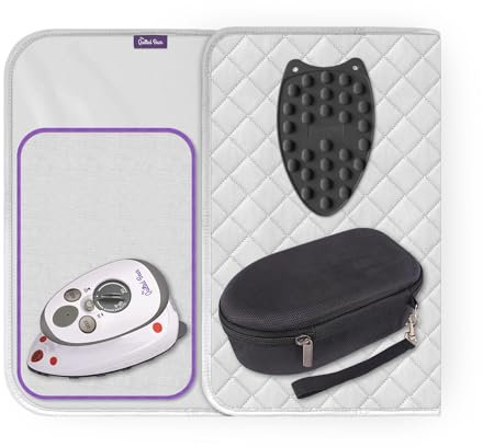 The Quilted Bear Mini Fer à Repasser, Repose-Fer et Tapis de Repassage - Fer a Repasser Voyage avec Céramique Vapeur & Thermostat - Petit Fer a Repasser Couture, Artisanat (Noir)
