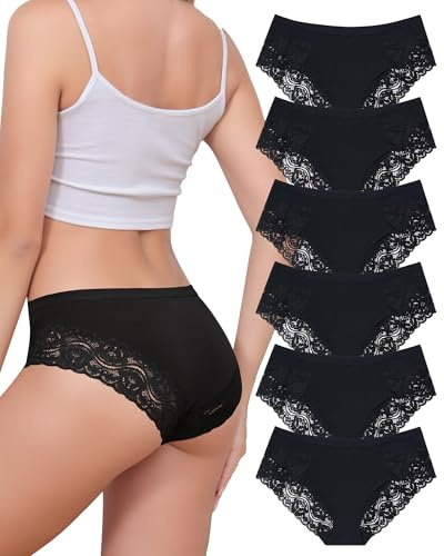 Aijolen Culotte Femme Coton Doux Slip Dentelle sous-Vêtements Soft Hipster | Sexy Panties Bikini Shorty Taille Basse, Tissu en Coton pur Doux et Respirant, Dentelle élégante sans irritation, Lot de 6