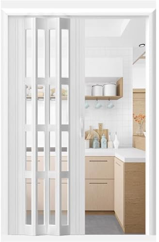 Falttür Innentüren 61-171cm Breit Akkordeontür Innen, Anpassbar Bifold-Schiebetüren mit Handgriff, Flur/Türöffnung/Schlafzimmer/Küche Raumtrenner(White(WxH),34x80in(86x203cm))