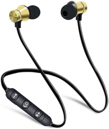 Wireless Headphones, Bluetooth 4.2 In-Ear Earbuds, Magnetic Cordless Sports HI-FI Sound Deep Bass Neckband Headset Earphones With Microphone For Running Workout Home Office Gym Outdoor (Gold)