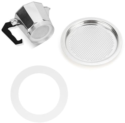 QZKJQDD Gasket for 6 Cup Espresso, Moka Pot Gasket, 1 Filter and 1 Silicone Gasket Seals Parts Moka Pot, replacement Food Grade seal silicone, for Moka Express Dama Espresso Pot (6 Cups)