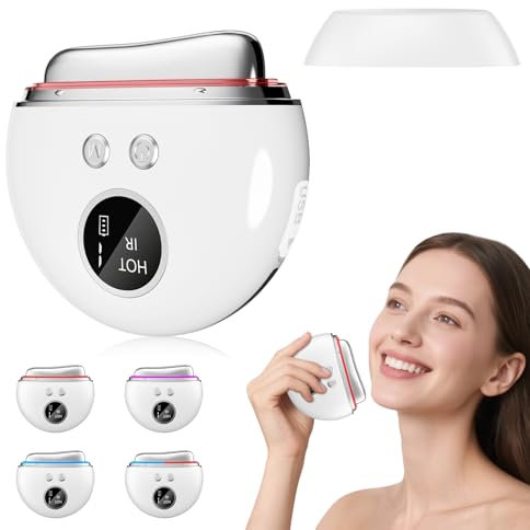 EMS Gua Sha, Gesichtsmassagegerät Gua Sha Elektrisch Mit Vibration & Wärme, Gesichtsformungswerkzeug it Blau, Lila & Rotlicht Therapie 9 Intensitätsstufen Face Massager Facelift Anti Aging