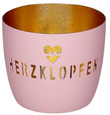 Giftcompany Madras Windlicht M Herzklopfen rosa/Gold 8,5cm