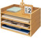 Prolee Stapelbare Papierablage, Holz-Papier-Organizer für den Schreibtisch mit 4 Briefablagen, Papierhalter und Büro-Dokumenten-Organizer für Post-Dokumente, Eiche, 35,6 x 24,1 x 6,3 cm