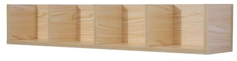 CHZIMADE Wall Mount CD DVD Media Storage Rack 4 Cubes Floating Shelf Wooden Organizer Unit Bookshelf Natural