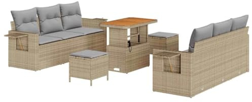 vidaXL Garten-Sofa-Set mit Kissen 9 pcs Beige und Hellgrau, Garten und Terrasse, modernes Outdoor-Sofa-Set, UV-beständige Materialien, abnehmbare Kissen, Rattan Lounge-Möbel