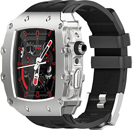 Kit di assemblaggio della custodia in metallo della cinghia di orologio in gomma ， per Apple Watch 9 8 7 45mm 6 5 4 SE 44mm Watch Sostituisci anti-Fall Cool Sport Blasband Men Women Watch Band Set