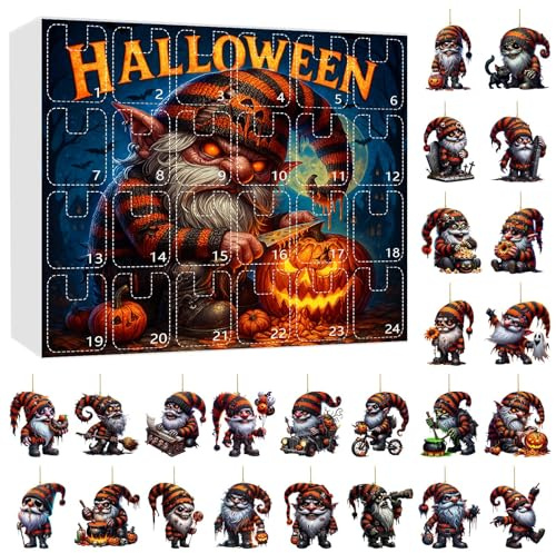 Halloween Adventskalender 2025, 24 Tage Countdown Kalender mit 2D Anhänger, mit 24 Kürbissen, mit Figuren Puppe Sammlerstück Horror Figuren Partygeschenke Scenendeco für Schreibtisch Deko Geschenk (A)