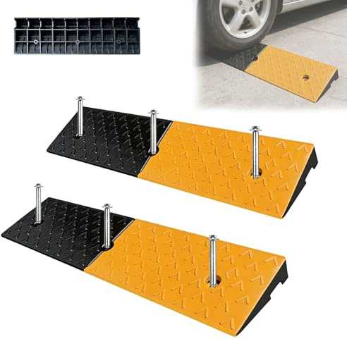 YUZINO 2Pcs Heavy Duty 2 Wheelchair Ramp, 100x25x5cm Kerb Ramps for Cars with Mounting Screws, Non-Slip Threshold Ramps for Doorways Sidewalk Motorcycle Car Bike