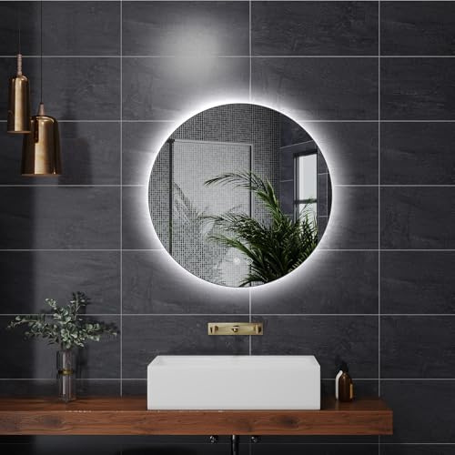 AllRight LED Spiegel Bad mit Beleuchtung 50cm Rund - Touch-Schalter, Beschlagfrei - Badezimmerspiegel mit Licht für Make-up & Rasur (50cm Hintergrundbeleuchtung)