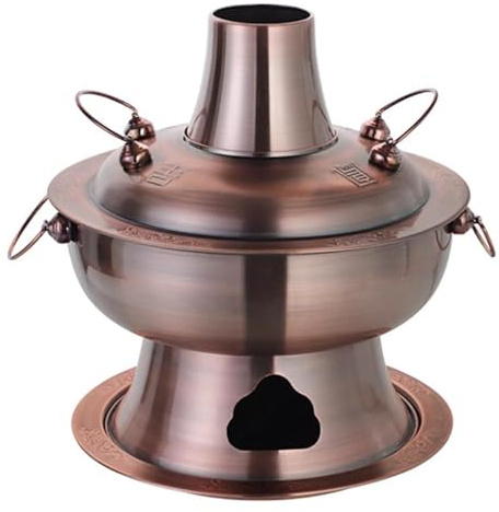 XYUERU Pentola cinese a carbone, pentola a carbone in finto rame ispessito, pentola a carbone in acciaio inossidabile, pentola a carbone for più persone for riunioni di famiglia(28cm)