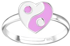 MONKIMAU - Yin Yang Herz Kinderring 925 Sterling Silber - Verstellbar Silberring Mädchen - Ring Kinder hypoallergen
