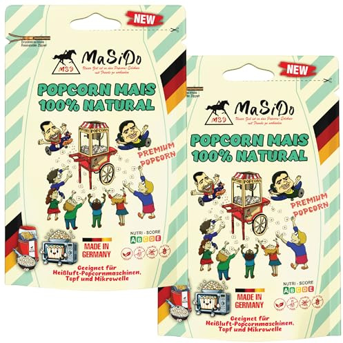 MSD MaSiDo natur Premium Popcorn Mais aus Deutschland, Butterfly Mais Vorratspack, ohne Gentechnik, vegan, glutenfrei, laktosefrei (2x 0,5 kg Packung natur)