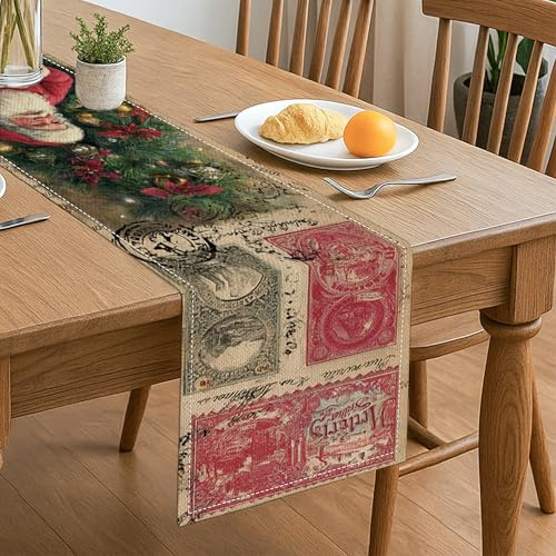 Tischläufer, Vintage-Postkartenmotiv, Blumenmuster, Retro-Design, für Urlaub, Küche, Esszimmer, Dekoration, perfekt für Weihnachten, Familienfeiern, 33 x 183 cm