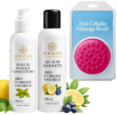 Coffret Routine Anti-Cellulite - Cure Raffermissante & Drainante - Masseur Silicone, Huile & Gel 100% Naturels - Fabriqué en France - E-Book Inclus