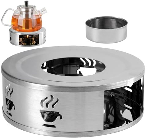 15 cm Teewärmer, Edelstahl Stövchen für Teekanne mit Integriertem Kerzenhalter, Kaffeewärmer, Silber Runder Boden Stövchen Metall für Teekannen, Kaffeekannen, Milchkännchen, Glasteekannen