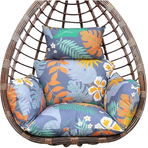 Awoyep Coussin suspendu pour chaise à bascule, pour extérieur, moderne, en polyester, doux, imperméable, coussin de rechange pour jardin, coussin avec appui-tête pour fauteuil suspendu en rotin (fleur