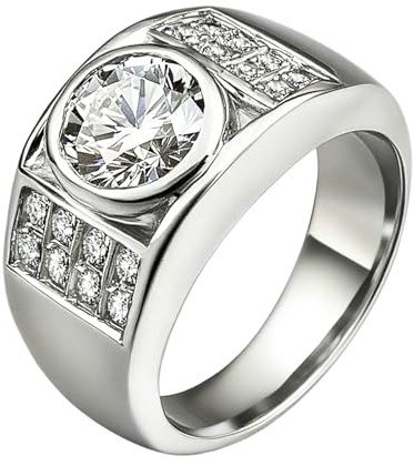 Ring Weißgold 18K, Freundschaftsringe Siegelring mit Moissanit Größe 60 (19.1) Schmuck Damen