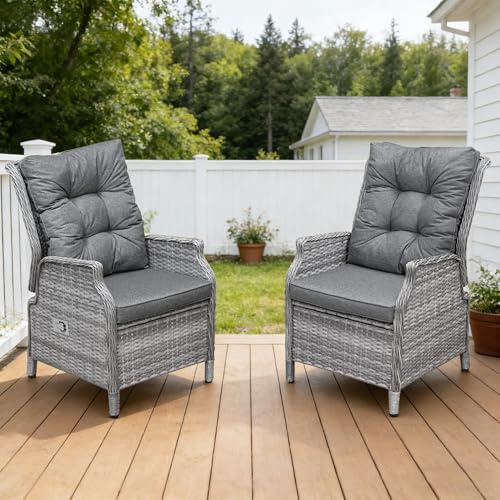 COMLAX FIELD Rattan Gartensessel mit Verstellbarer Rückenlehne Wetterfest | Rattan Gartenstuhl, Polyrattan Sessel, Balkonsessel, Outdoor Sessel, Essstuhl, mit Liegefunktion, für Garten Balkon Innen