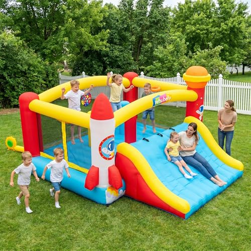 Hüpfburg für Kinder von 8-12 Jahren, 4,1 x 4,1 m, für drinnen und draußen, mit Gebläse, Weltraum-Hüpfburg für Partys und den Garten