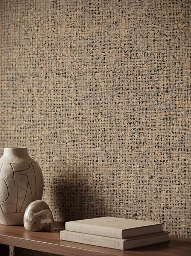 Newroom Vliestapete Braun Flechtoptik Tapete Landhaus Wohnzimmer | Grobe geflochtene Struktur mit Relief, dunkle Akzentfäden warmer Beigeton, Boho Naturmaterial, Wandtapete Schlafzimmer