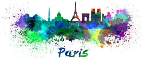 Wallario Küchenrückwand selbstklebend 115 x 50 cm, Motiv: Städte als Aquarell - Skyline von Paris | Spritzschutz abwischbar & pflegeleicht