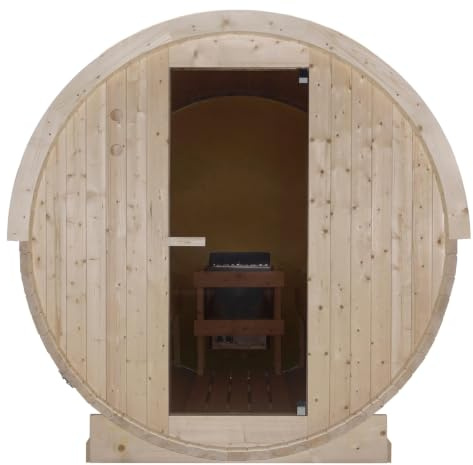 SANOTECHNIK Outdoor-Sauna NYBORG L für 6 Personen Fichte Naturbelassen 244,9 x 194,2 x 194,9 cm Glastür Asphaltdach elektrischer Saunaofen 8,0 kW