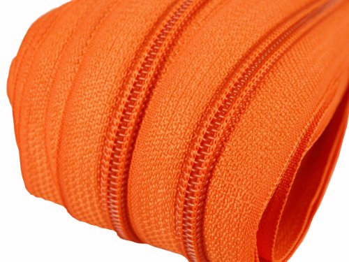 2 m endlos Reißverschluss 5 mm Laufschiene + 5 Zipper Meterware teilbar Farbwahl (orange)
