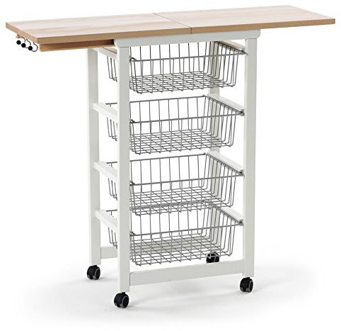 Arredamenti Italia 518 GASTONCINO Desserte Cuisine Hêtre Massif Blanc Laqué 48 x 88 x 34 cm