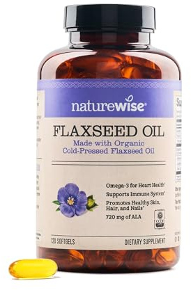 NatureWise Flaxseed Oil 1200 mg, Fish Free Omega 3 6 9 with 720mg ALA, Dietary Supplement for Heart Health Support - Organic, Cold Pressed, Non-GMO - 120 Softgels[4-Month Supply]