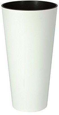 Hohe Blumenvase Blumentopf inkl. Einsatz glänzende Oberfläche Shine D250 weiss TUBUS Serie Kunststoff