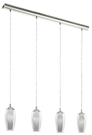 EGLO LED Pendelleuchte Farsala, 4 flammige Hängelampe, Hängeleuchte aus Metall, Rauchglas, Granille-Kristalle, Esstischlampe in Nickel-Matt, Schwarz-Transparent, Wohnzimmerlampe hängend, G9 Fassung